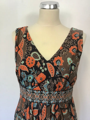 MONSOON MULTI COLOURED PRINT SLEEVELESS MAXI DRESS SIZE 10