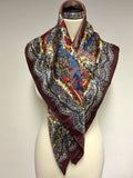LIBERTY BROWN,RED & BLUES SHADES SILK LARGE SQUARE PATTERNED SCARF