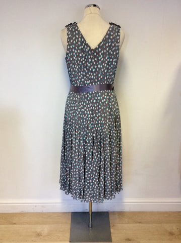 JACQUES VERT TURQOUISE & GREY PRINT OCCASION DRESS & BOLERO CARDIGAN SIZE 16