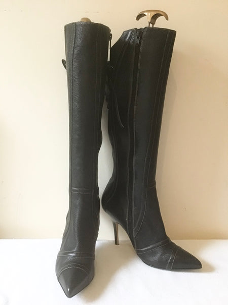 LACEYS LONDON BLACK LEATHER REAR LACE UP TRIM HEEL BOOTS SIZE 7/40