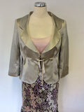 FENN WRIGHT MANSON SILVER,PINK & BROWN SILK BLEND PRINT DRESS & JACKET SIZE 12