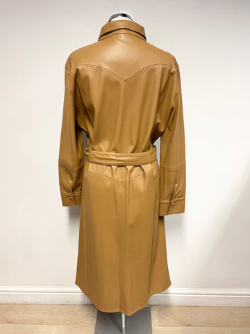 RINO & PELLE TAN FAUX LEATHER BELTED MIDI SHIRT DRESS SIZE 44 UK 16