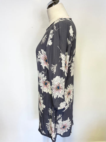 JOULES FELICIA GREY & PINK FLORAL 3/4 SLEEVE SHIFT DRESS SIZE 12