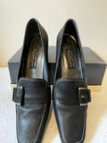 STUART WEITZMAN FOR RUSSELL & BROMLEY BLACK LEATHER BUCKLE TRIM HEELS SIZE 7.5/41