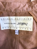 KRIZIA JEANS TAN & CREAM TRIM LIGHTWEIGHT ZIP UP JACKET SIZE 16 BUT FIT UK 12/14