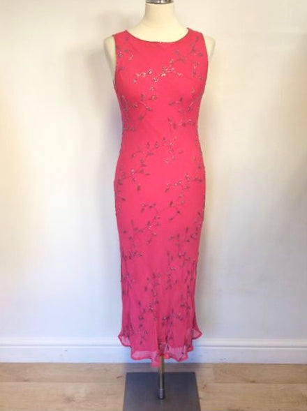 HOBBS PINK BEADED SILK SPECIAL OCCASION DRESS SIZE 12