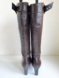 LINEA BROWN LEATHER SLIM LEG KNEE HIGH BOOTS  SIZE 4.5/37.5
