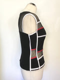 JOSEPH RIBKOFF BLACK,RED & WHITE TRIM MESH PANEL TOP SIZE 12