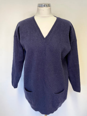 MARKS & SPENCER COLLECTION 100% CASHMERE BLUE LONG SLEEVED JUMPER SIZE 14
