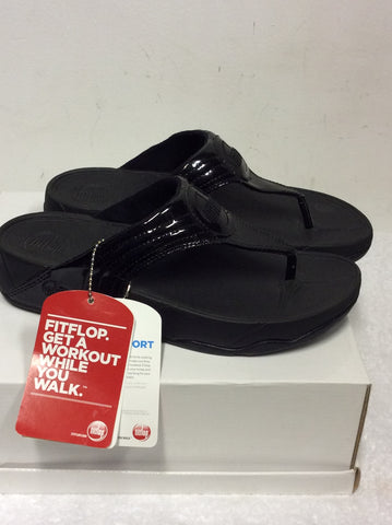 BRAND NEW FITFLOPS BLACK PATENT LEATHER TOE POST MULES SIZE 7/40