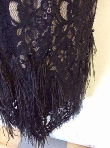 BRAND NEW NUE BY SHANI BLACK LACE & FEATHER TRIM DRESS SIZE 16