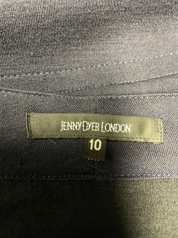 BRAND NEW JENNY DYER LONDON BLACK & NAVY BLUE TRIM 100% WOOL A-LINE MIDI DRESS SIZE 10