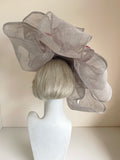 SILVER GREY & FUCHIA PINK TRIM HATINATOR WITH LARGE FLOWER DESIGN ON HEADBAND