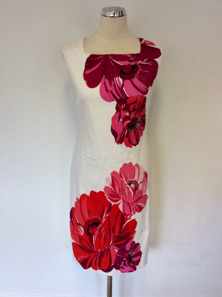 PHASE EIGHT WHITE & FLORAL PRINT PENCIL DRESS SIZE 12