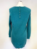 WHISTLES TURQUOISE 100% CASHMERE POCKET FRONT LONG JUMPER SIZE 8