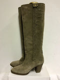 LIGHT BROWN SUEDE KNEE LENGTH HEELED BOOTS SIZE 5/38