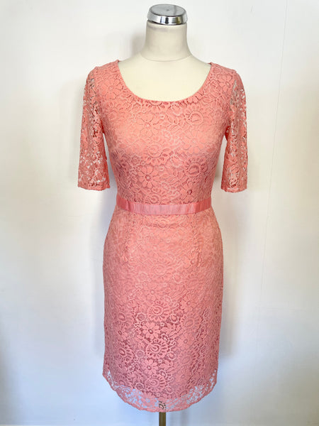 JAEGER CORAL LACE SHORT SLEEVED SPECIAL OCCASION PENCIL DRESS SIZE 8