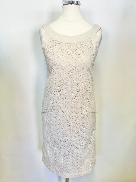 NICOLE FARHI CREAM BRODIERE ANGLAISE SLEEVELESS SHIFT DRESS SIZE 8