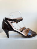 HOBBS DARK BROWN LEATHER SNAKESKIN PRINT OPEN TO ANKLE STRAP SANDALS SIZE 7/40