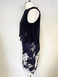 BRAND NEW PHASE EIGHT NAVY BLUE & WHITE PRINT SHEER OVERLAY TOP PENCIL DRESS SIZE 10