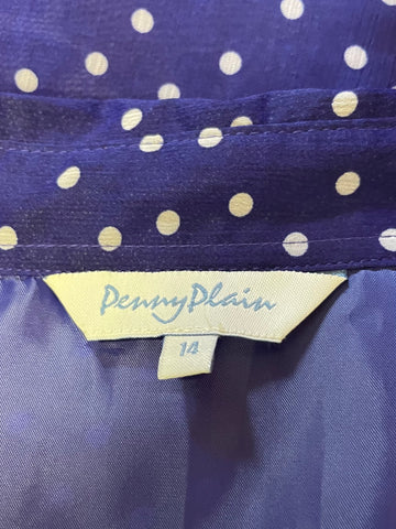 PENNY PLAIN BLUE & WHITE SPOT LONG SKIRT & MATCHING LONG SLEEVE BLOUSE SIZE 14