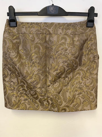 KAREN MILLEN BRONZE JACQUARD DESIGN MINI SKIRT SIZE 10