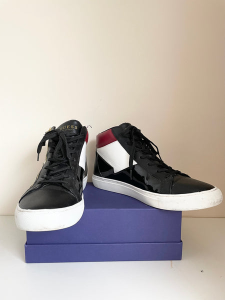GUESS BLACK,WHITE & RED TRIM HIGH TOP TRAINERS SIZE 11/ 45