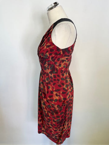 WHISTLES RED, CORAL & GREEN PRINT SILK SLEEVELESS DRESS SIZE 6