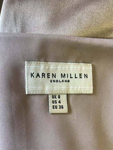 KAREN MILLEN MINK SILK EMBROIDERED STRAPPY DRESS SIZE 8