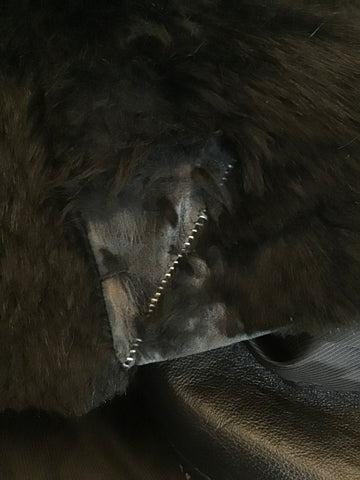 ZARA WOMAN BLACK RABBIT FUR & LEATHER ZIP UP JACKET SIZE L