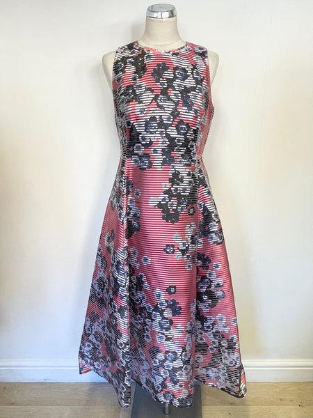 LK BENNETT OCCA PINK FLORAL PRINT 50s STYLE FIT & FLARE SPECIAL OCCASION DRESS SIZE 12