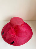 BRAND NEW DEBUT RED WIDE BRIM FORMAL HAT WITH BLACK FLOATING FEATHER TRIM