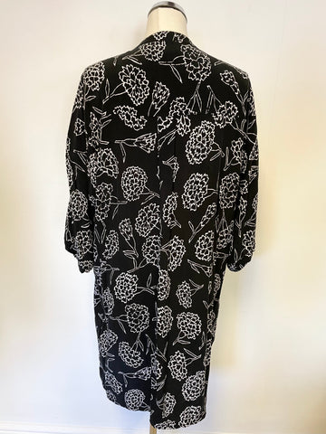 WHISTLES BLACK & WHITE FLORAL PRINT HALF SLEEVE  RELAXED FIT SHIFT DRESS SIZE M