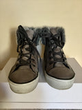 MODA IN PELLE GREY FAUX FUR TRIM HIGH TOP PLIMSOLS SIZE 6.5/40