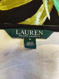 LAUREN RALPH LAUREN BLACK & GREEN FLORAL PRINT FRILLED SHORT SLEEVE SHIFT DRESS SIZE S