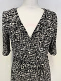LAUREN BY RALPH LAUREN BLACK & WHITE PRINT SHORT SLEEVE WRAP DRESS SIZE 10