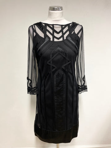 COAST BLACK MESH & SILK TRIMMED 3/4 SLEEVE SPECIAL OCCASION DRESS SIZE 10