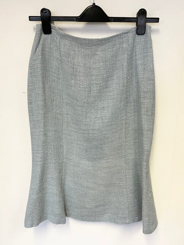 HOBBS PALE BLUE TWEED FITTED JACKET & FLUTED SKIRT SUIT SIZE 10/12
