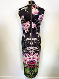 TED BAKER BLACK & FLORAL PRINT SLEEVELESS PENCIL DRESS SIZE 2 UK 10
