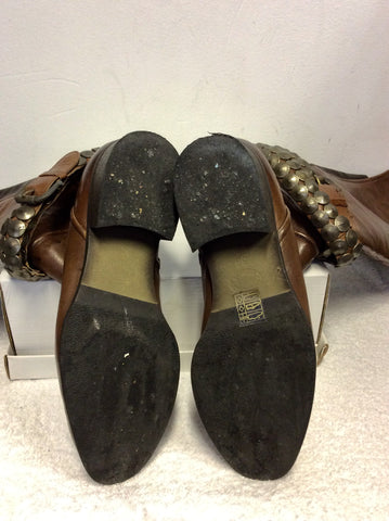 DANIEL BROWN LEATHER STUDDED ANKLE TRIM KNEE LENGTH BOOTS SIZE 5/38