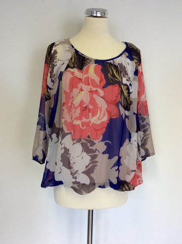 PHASE EIGHT FLORAL PRINT 3/4 BATWING SLEEVE TOP SIZE S