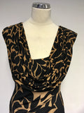 PHASE EIGHT BLACK & CAMEL PRINT COWL NECKLINE PENCIL DRESS SIZE 12