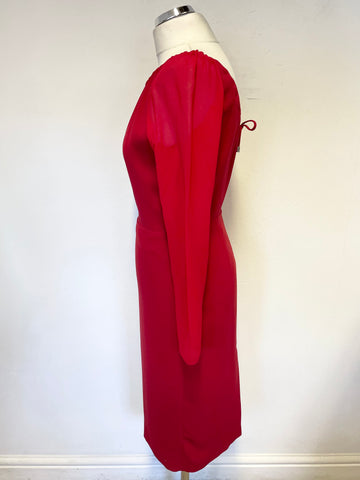 MAX MARA RED WIDE NECKLINE LONG SLEEVED PENCIL DRESS SIZE 8/10