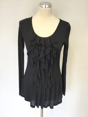 JIGSAW BLACK TIERED FRILL FRONT SCOOP NECK LONG SLEEVE TOP SIZE S