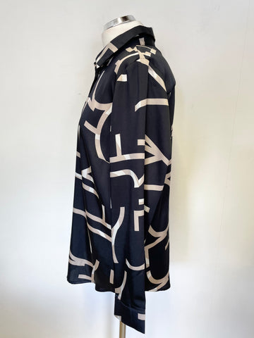 MINT VELVET BLACK,BEIGE & IVORY PATTERNED LONG SLEEVED SHIRT SIZE 14