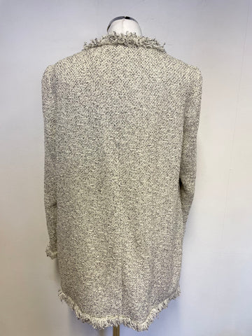 PURE COLLECTION CREAM & BLACK WEAVE FLECK FRINGE TRIMMED JACKET SIZE 14