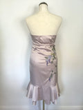 KAREN MILLEN PALE LILAC EMBROIDERED SILK STRAPLESS SPECIAL OCCASION DRESS SIZE 12