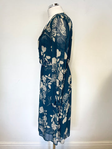 GHOST TEAL FLORAL PRINT LONG SLEEVED TEA DRESS SIZE S