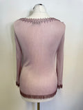 WHISTLES MAUVE BEAD TRIMMED SILKY FINE KNIT TOP SIZE M