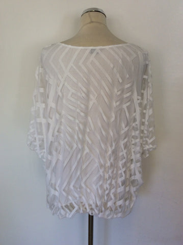 PHASE EIGHT WHITE SEMI SHEER PRINT OVERLAY TOP SIZE 14